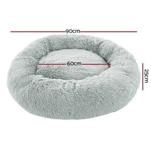 Pet Bed Dog Cat Calming Bed Large 90cm Light Grey Sleeping Comfy Cave Washable