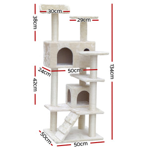 i.Pet Cat Tree 134cm Trees Scratching Post Scratcher Tower Condo House Furniture Wood Beige Aus