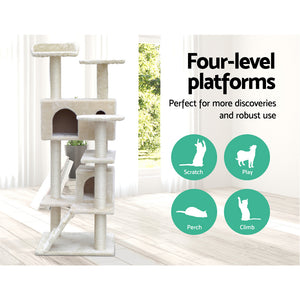 i.Pet Cat Tree 134cm Trees Scratching Post Scratcher Tower Condo House Furniture Wood Beige Aus