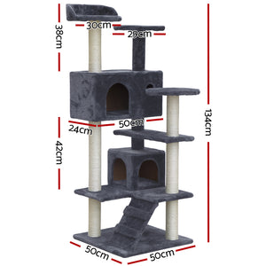 i.Pet Cat Tree 134cm Trees Scratching Post Scratcher Tower Condo House Furniture Wood Grey Aus