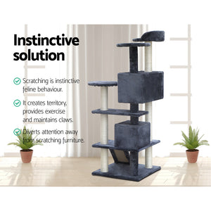 i.Pet Cat Tree 134cm Trees Scratching Post Scratcher Tower Condo House Furniture Wood Grey Aus