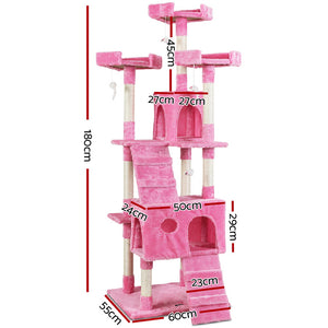 Cat Tree 180cm Trees Scratching Post Scratcher Tower Condo House Furniture Wood Pink Aus