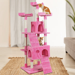 Cat Tree 180cm Trees Scratching Post Scratcher Tower Condo House Furniture Wood Pink Aus