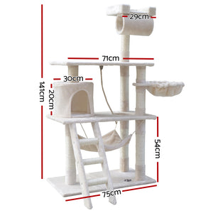 i.Pet Cat Tree 141cm Trees Scratching Post Scratcher Tower Condo House Furniture Wood Beige Aus