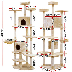 i.Pet Cat Tree 203cm Trees Scratching Post Scratcher Tower Condo House Furniture Wood Beige Aus