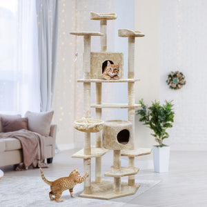 i.Pet Cat Tree 203cm Trees Scratching Post Scratcher Tower Condo House Furniture Wood Beige Aus