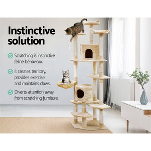 i.Pet Cat Tree 203cm Trees Scratching Post Scratcher Tower Condo House Furniture Wood Beige Aus