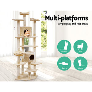 i.Pet Cat Tree 203cm Trees Scratching Post Scratcher Tower Condo House Furniture Wood Beige Aus