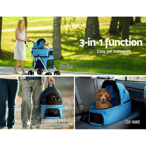 2.4 i.Pet Pet Stroller Dog Pram Large Cat Carrier Travel Foldable 4 Wheels Double