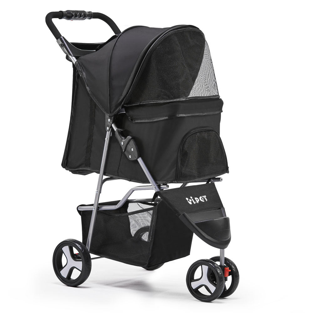 i.Pet 3 Wheel Pet Dog Stroller - Black Aus