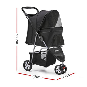 i.Pet 3 Wheel Pet Dog Stroller - Black Aus