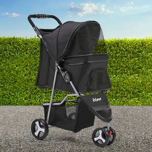 i.Pet 3 Wheel Pet Dog Stroller - Black Aus