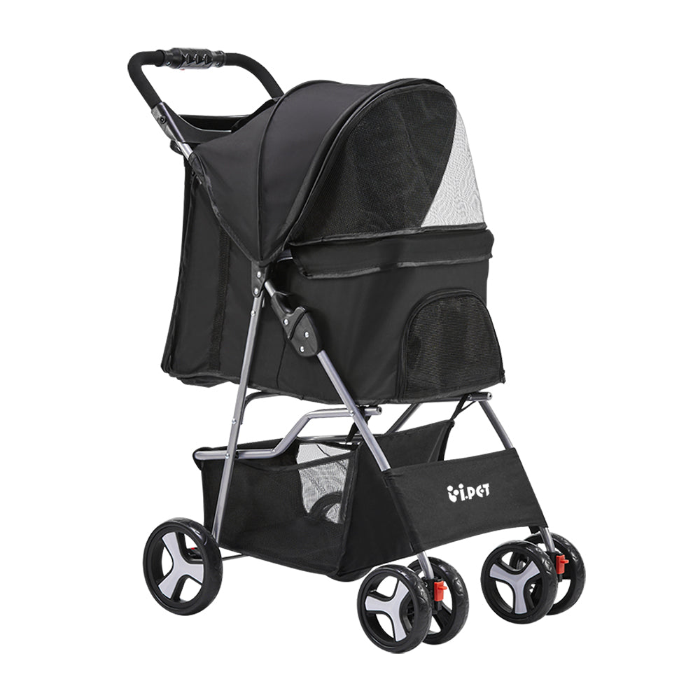 i.Pet 4 Wheel Pet Dog Stroller - Black Aus