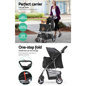 i.Pet 4 Wheel Pet Dog Stroller - Black Aus