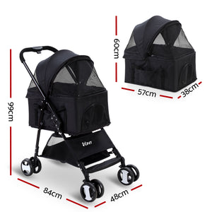 i.Pet Pet Stroller Dog Carrier Foldable Pram 3 IN 1 Middle Size Black Aus