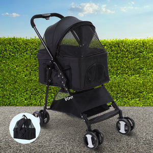 i.Pet Pet Stroller Dog Carrier Foldable Pram 3 IN 1 Middle Size Black Aus