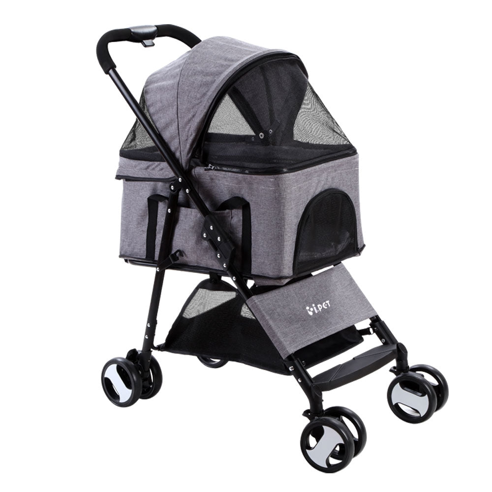 i.Pet Pet Stroller Dog Carrier Foldable Pram 3 IN 1 Middle Size Grey Aus