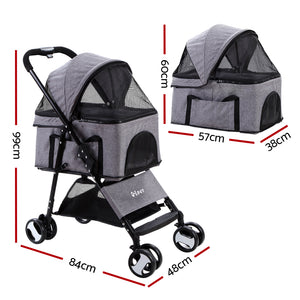 i.Pet Pet Stroller Dog Carrier Foldable Pram 3 IN 1 Middle Size Grey Aus