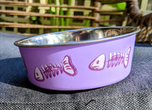 Load image into Gallery viewer, Cat Bowl by Bella Small Purple Fishbone Design Aus