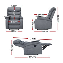 Load image into Gallery viewer, Artiss Recliner Chair Lounge Sofa Armchair Chairs Couch Fabric Grey Tray Table