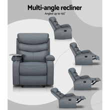 Load image into Gallery viewer, Artiss Recliner Chair Lounge Sofa Armchair Chairs Couch Fabric Grey Tray Table