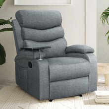 Load image into Gallery viewer, Artiss Recliner Chair Lounge Sofa Armchair Chairs Couch Fabric Grey Tray Table