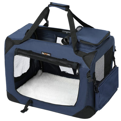 2.2 FEANDREA Dog Kennel Transport Box Folding Fabric Pet Carrier 70cm Dark Blue