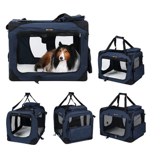 2.2 FEANDREA Dog Kennel Transport Box Folding Fabric Pet Carrier 70cm Dark Blue