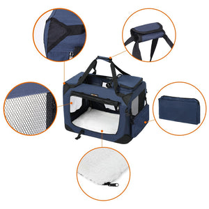 2.2 FEANDREA Dog Kennel Transport Box Folding Fabric Pet Carrier 70cm Dark Blue