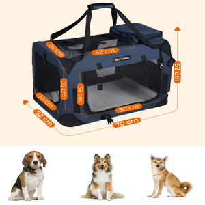 2.2 FEANDREA Dog Kennel Transport Box Folding Fabric Pet Carrier 70cm Dark Blue