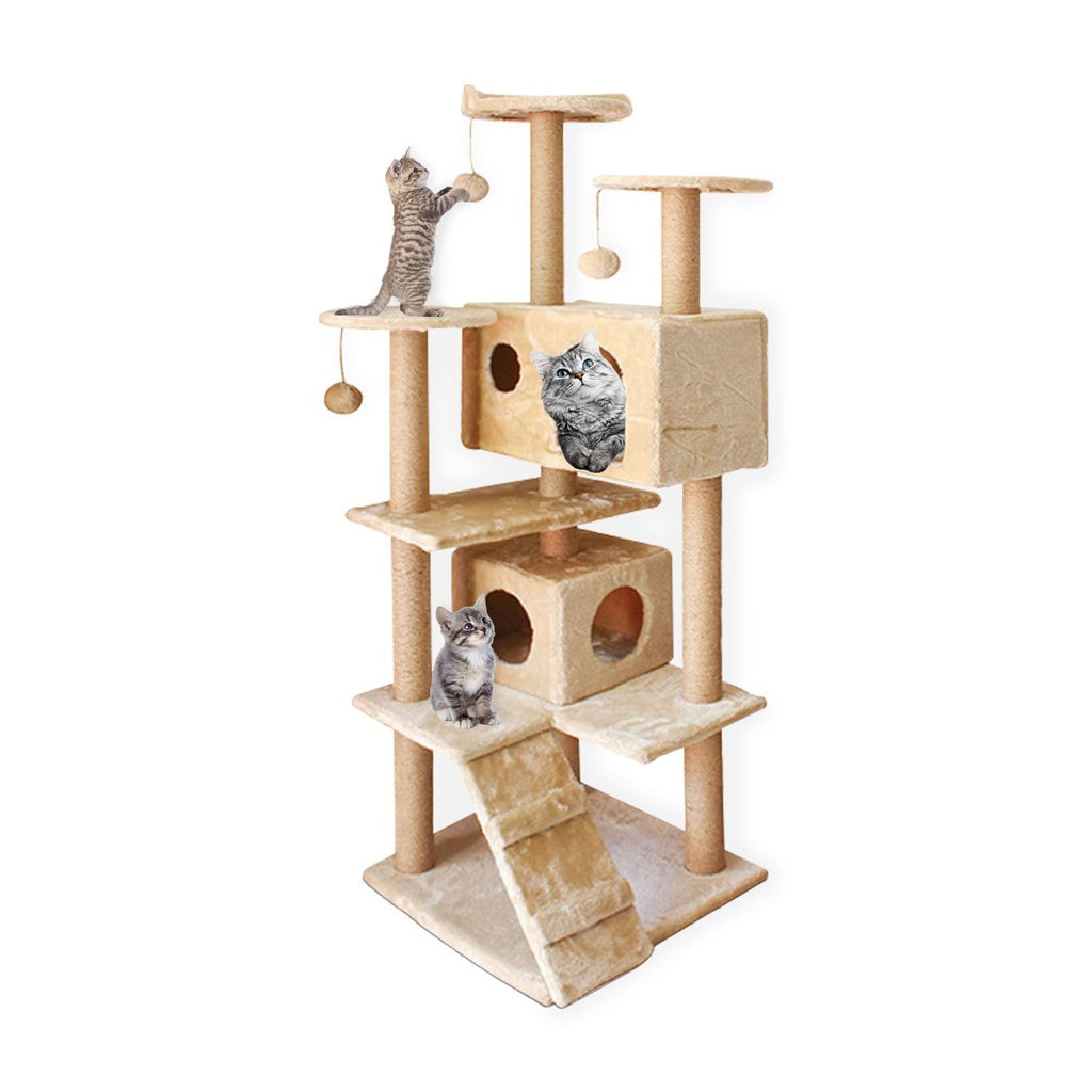 4.1 FLOOFI 150cm Plush Cat Condo Cat Tree Beige FI-CT-157-BJ