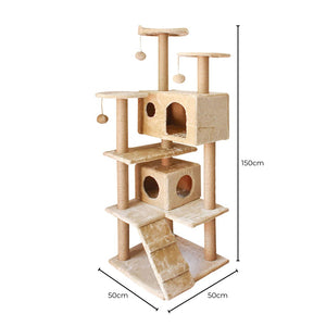 4.1 FLOOFI 150cm Plush Cat Condo Cat Tree Beige FI-CT-157-BJ