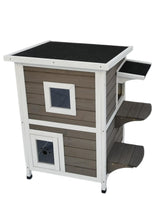 Load image into Gallery viewer, 2 Story Cat Shelter Condo with Escape Door Rainproof Kitty House