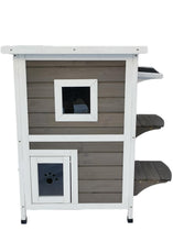 Load image into Gallery viewer, 2 Story Cat Shelter Condo with Escape Door Rainproof Kitty House